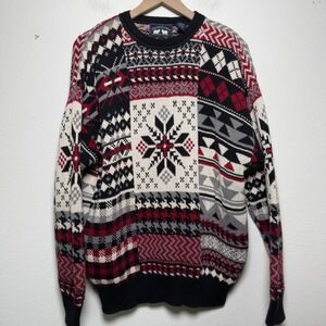 VTG Woods & Gray Men 100% Cotton Sweater M Multicolor Fair Isle Nordic Patchwork